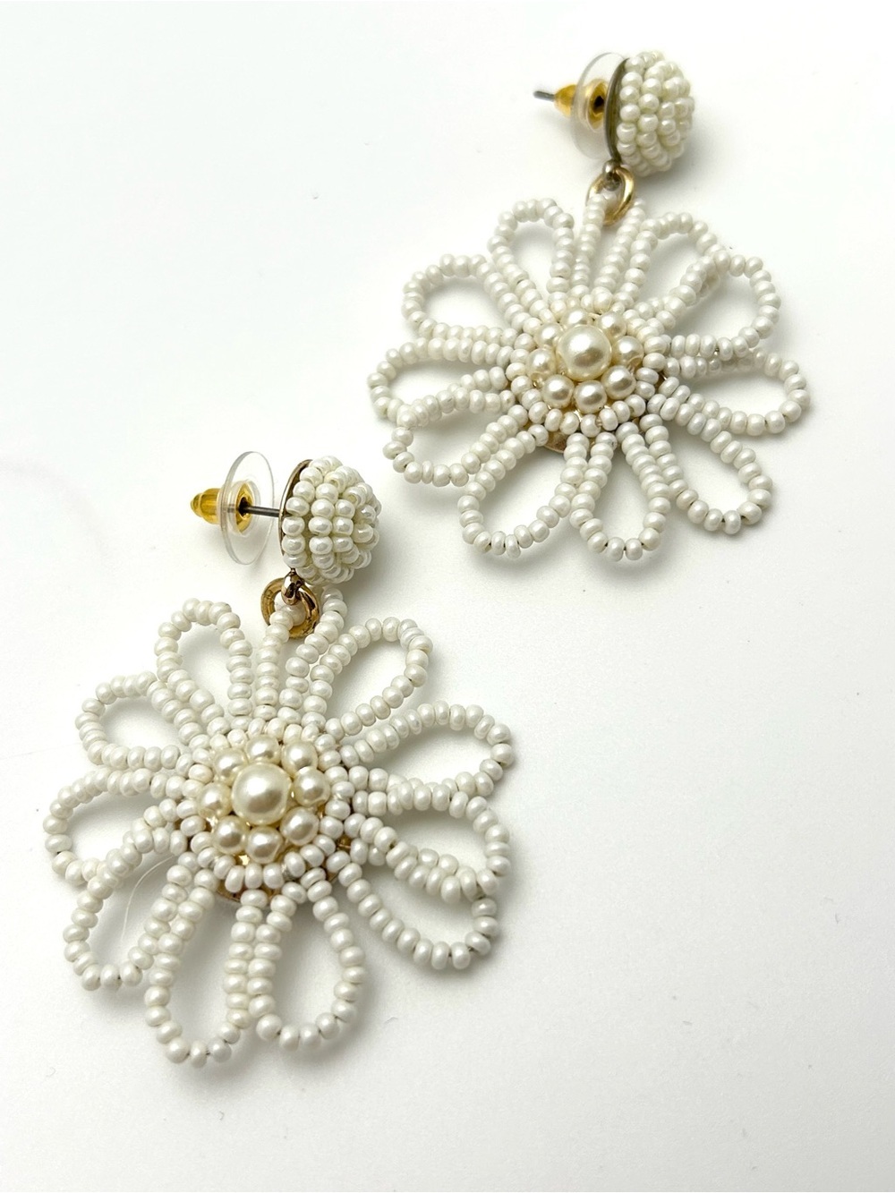 J. Crew White Beaded Flower Earrings